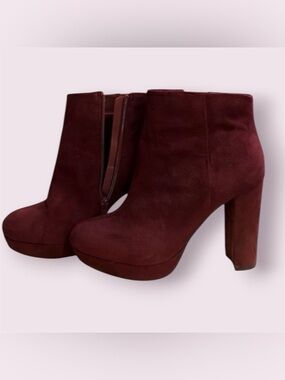 Women's Burgundy Platform Ankle Boots - Chunky Heel